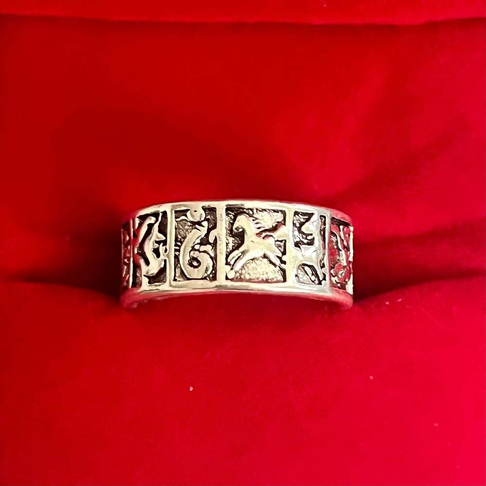Vintage Southwestern 12 Sign Zodiac Ring Titanium Steel Silver Open Ring 6